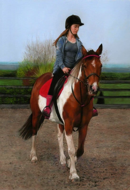 Horse and rider portrait in pastel