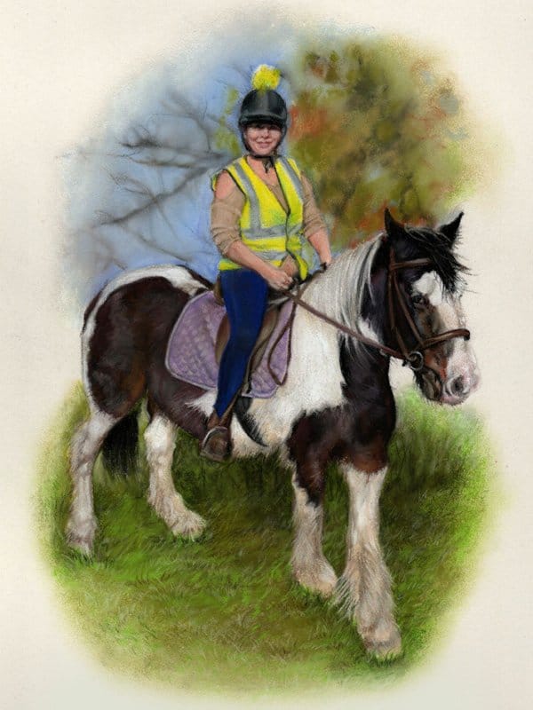 Horse and rider portrait in pastel