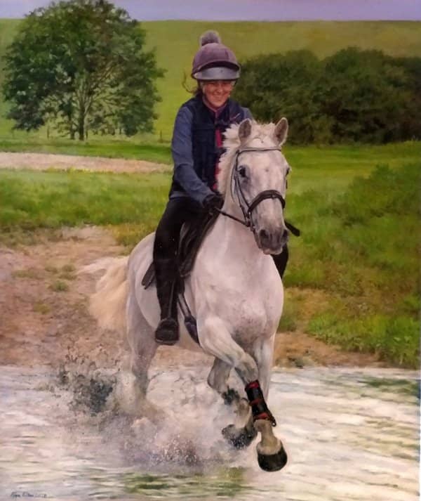 Horse and rider portrait in oils by pet artist Pippa Elton