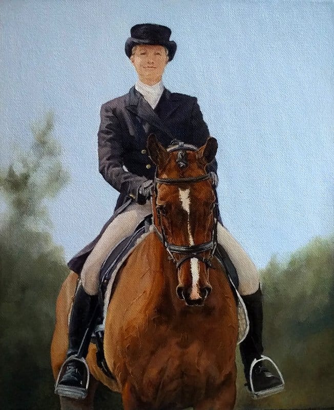 Horse and rider portrait in oils by UK pet portrait artist Pippa Elton