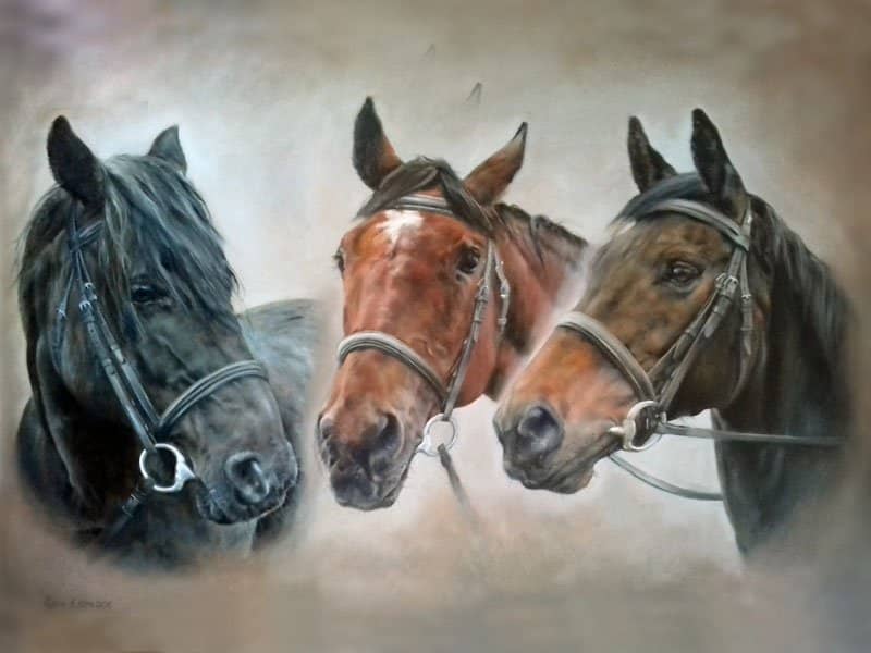 Triple horse oil painting by UK pet artist Pippa Elton