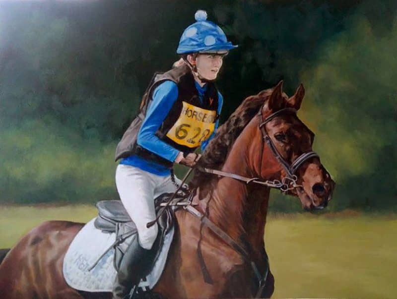Horse and rider portrait in oils by UK pet artist Pippa Elton